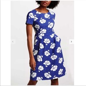 Boden Sierra Primrose Floral Print Textured Dress Royal Blue 8